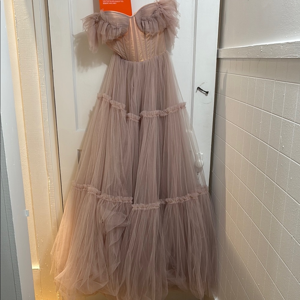 Strapless Tulle Ball Gown Dress in Blush